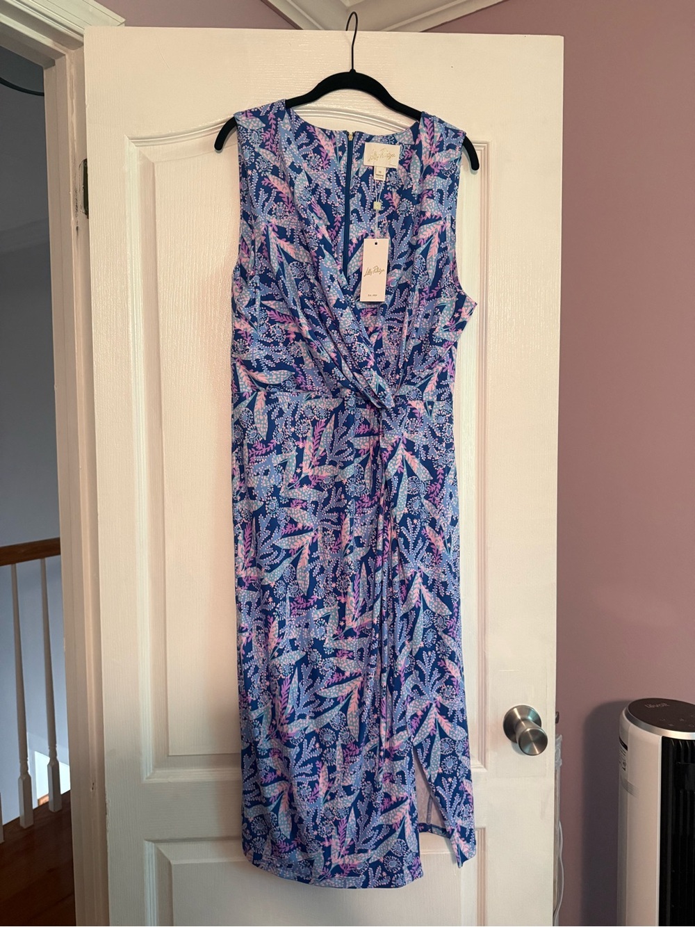 Lilly Pulitzer Blue & Pink Printed Twist-Front Sleeveless Midi Dress
